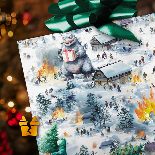 Godzilla Village Christmas Wrapping Paper