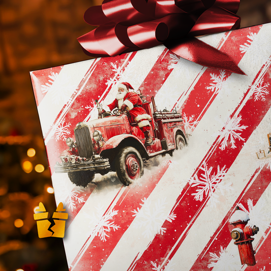 Firehouse Santa Fire Truck Christmas Wrapping Paper