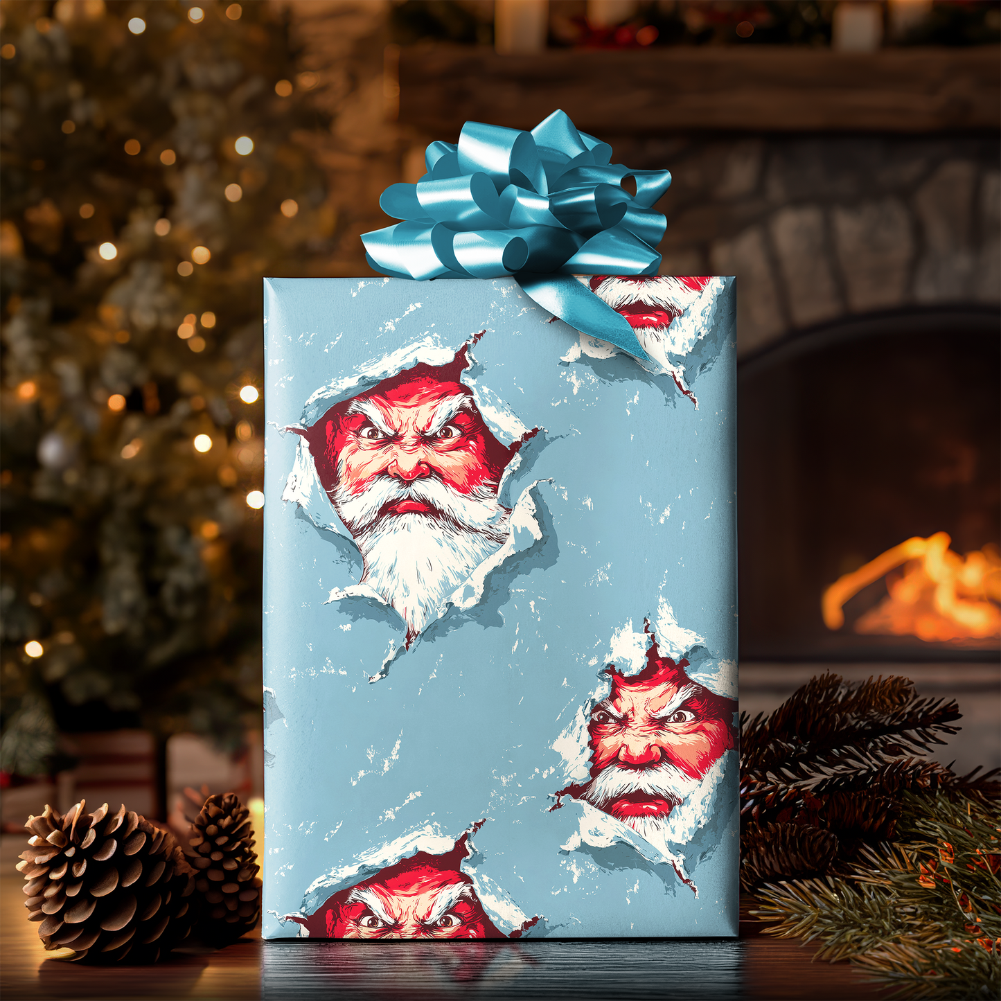 Santa Ripping Christmas Wrapping Paper