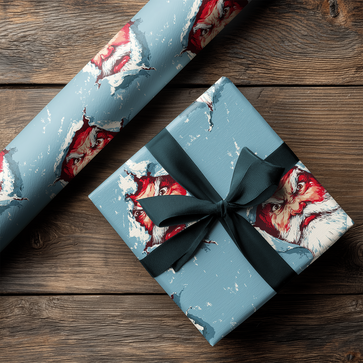 Santa Ripping Christmas Wrapping Paper