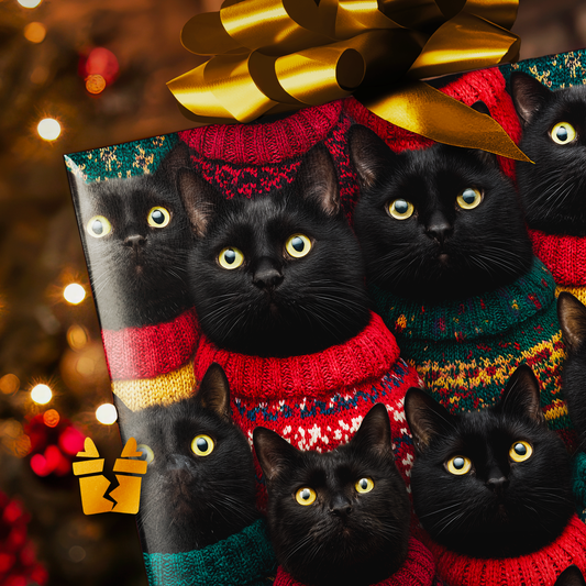 Black Cat Christmas Sweater Wrapping Paper