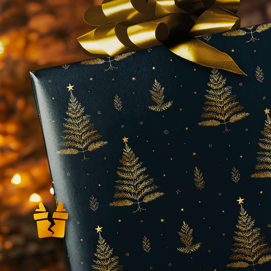 Gold Tree Christmas Wrapping Paper