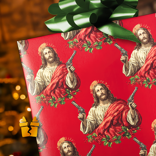 Pistol Jesus Christmas Wrapping Paper
