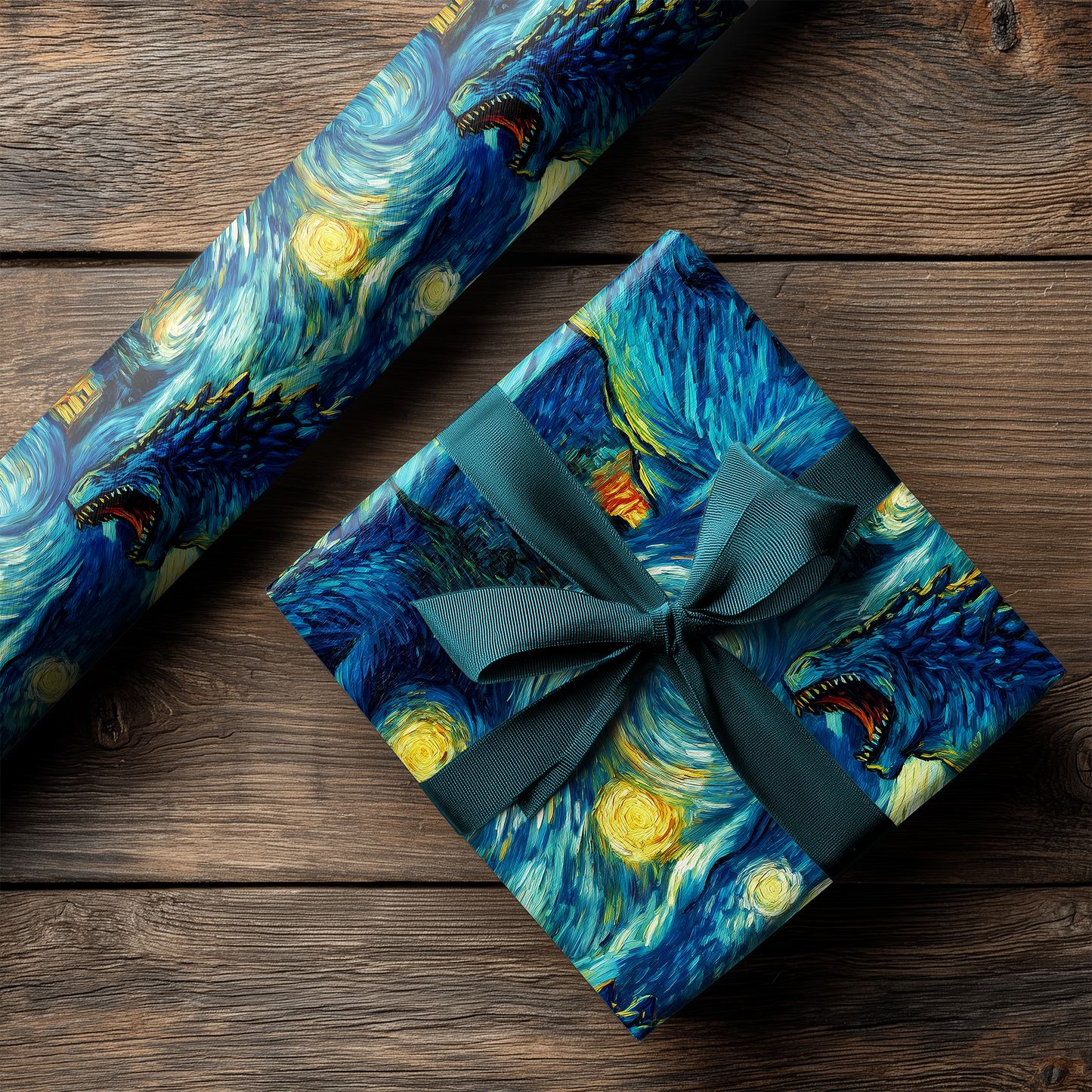 Starry Godzilla Christmas Wrapping Paper